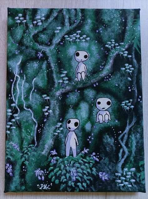 Studio Ghibli inspired canvas painting Dyi Painting, Studio Ghibli Inspired, Cute Canvas Paintings, Studio Ghibli Art, Princess Mononoke, Little Doodles, Cute Canvas, Ghibli Art, Diy Canvas Art Painting