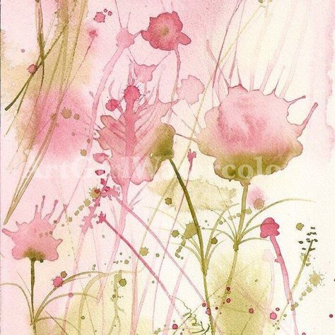 Watercolour Techniques, Abstract Art For Sale, Pink Watercolor Flower, Watercolor Card, Diy Watercolor Painting, Painting Floral, Watercolor Ideas, Flower Canvas, Ethereal Art