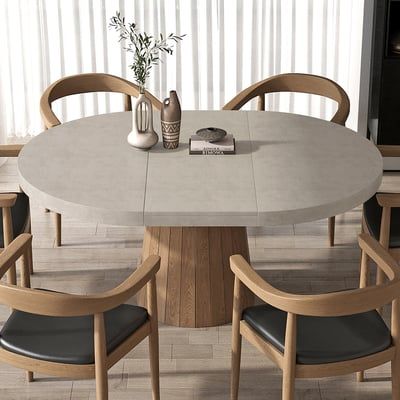 Oval Kitchen Table, Pedestal Dining Room Table, Japandi Dining Room, Japandi Dining, Round Extendable Dining Table, Table With Chairs, Circular Dining Table, Round Dining Room Table, Round Wood Dining Table