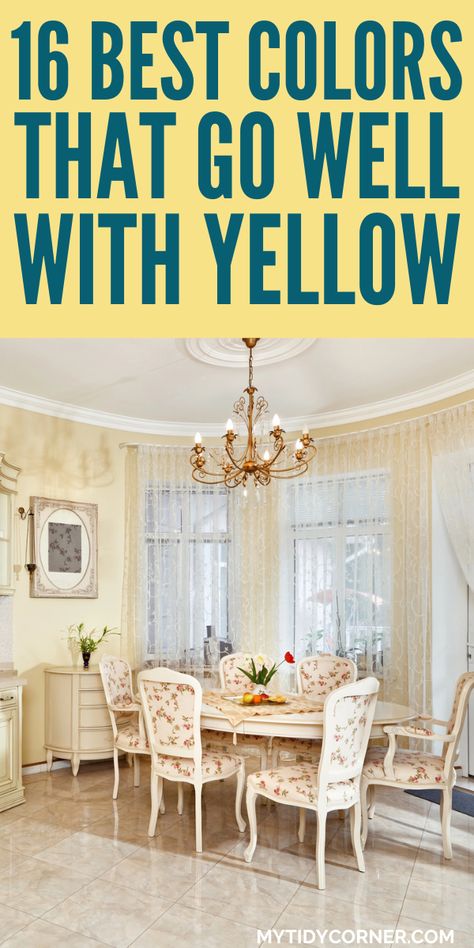 Colors that Pair Well with Yellow in Home Decor What Colors Go With Yellow Walls, Yellow Cream Walls Living Room, Soft Yellow Living Room Walls, Pastel Yellow Kitchen Walls, Colors To Pair With Yellow, Farmhouse Yellow Paint Colors, Decorating With Yellow Walls, Warm Yellow Color Palette, Creamy Yellow Paint Colors