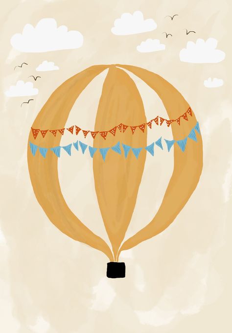 Nursery Illustration Prints, Baby Room Illustration, Illustration Balloon, Hot Air Balloon Poster, Art For Kids Room, Kids Bedroom Art, Nursery Illustration, Kids Room Poster, Baby Birthday Invitations