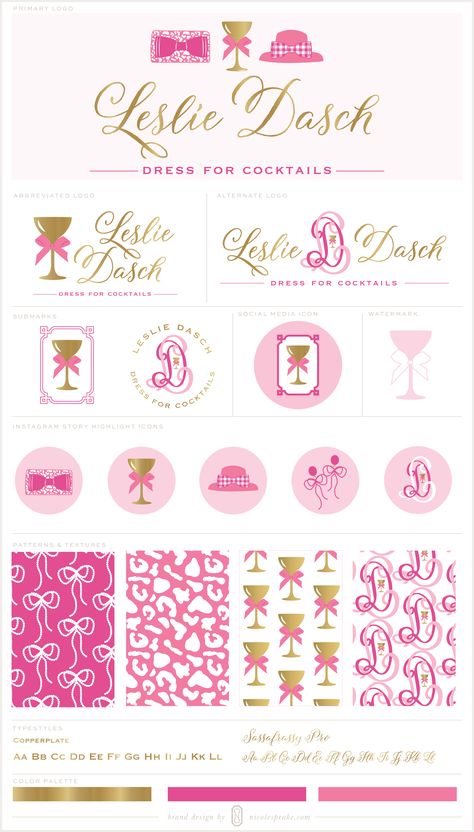 Pink, Girly, Preppy Brand Design Board for Leslie Dasch Dress for Cocktails Preppy Logo Design, Preppy Branding, Buissnes Ideas, Money Package, Preppy Boutique, Brand Style Board, Preppy Logo, Brand Board Design, Marketing Job