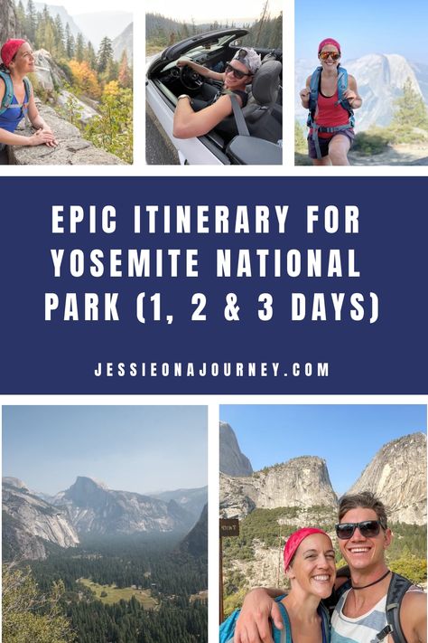 Pinterest pin that shows photos of an itinerary for yosemite national park. Yosemite National Park Map, Yosemite Itinerary, Yosemite Hikes, Tuolumne Meadows, National Parks Map, Yosemite Falls, Yosemite Valley, Perfect Itinerary, National Parks Trip