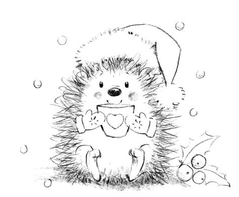 Hedgehog Christmas Illustration, Christmas Hedgehog Drawing, Hedgehog Christmas Cards, Drawing Of Hedgehog, Hedgehog Doodle, Christmas Hedgehog, Hedgehog Drawing, Hedgehog Illustration, Hedgehog Christmas