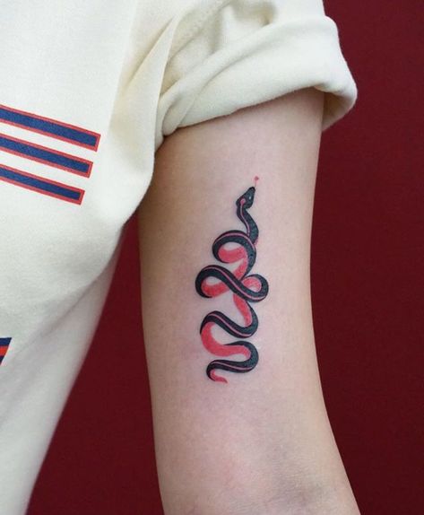 red/black snake tattoo Red And Black Snake Tattoo, Black Snake Tattoo, Snake Tattoo Meaning, Tattoos Masculinas, Red And Black Snake, Small Wave Tattoo, Tattoo Snake, Petit Tattoo, Tattoo Zeichnungen