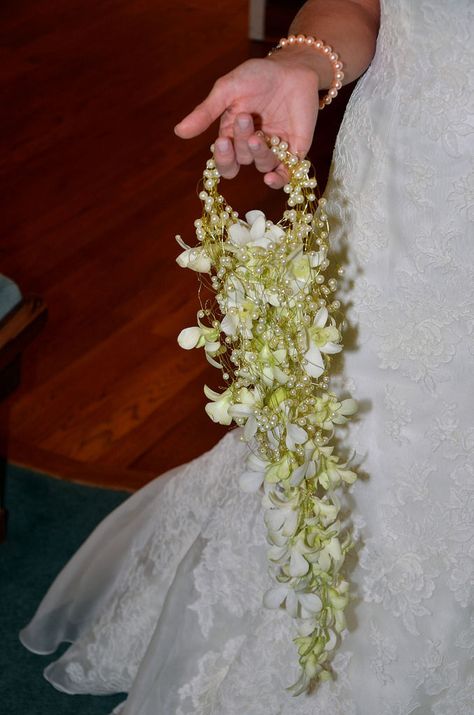 White Dendrobium Orchids, Flowers For Her, Bridal Cuff, Cascading Wedding Bouquets, Wedding Party Flowers, Succulent Bouquet, Unique Bouquet, Dendrobium Orchids, Flower Arrangements Simple