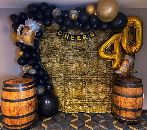 40th birthday balloon garland Guys 40th Bday Party Ideas, Man's 40th Birthday Party Ideas, Birthday Colors For Men, 40th Birthday Theme For Men Turning 40, Party Decor For Men Birthday, Mens Birthday Balloon Garland, 40yh Birthday Ideas For Men, Man Birthday Decoration Ideas, Party Decoration Ideas For Men Birthday