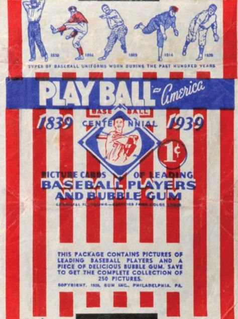 A wrapper from the 1939 Play Ball set. (Photo by Cardboard Connection) Hank Greenberg, Penny Candy, Vintage Crate, Ted Williams, Set Photo, Crate Label, Joe Dimaggio, Baseball Uniforms, Play Ball