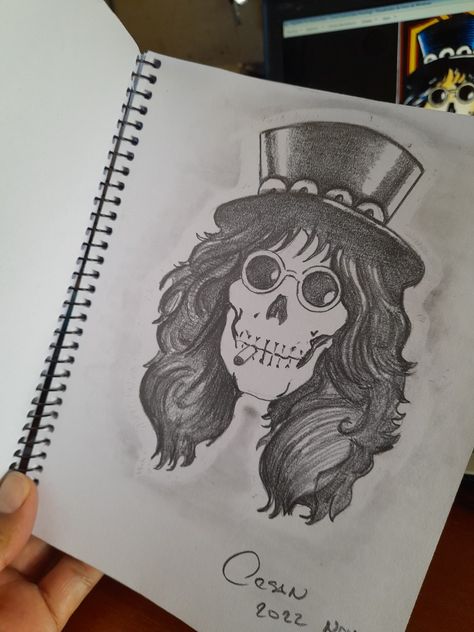 Classic Rock Drawings, Rock N Roll Drawings, Slash Drawing, Rock N Roll Art, Boho Art Drawings, Animation Art Sketches, Indie Art, Skeleton Art, Sketches Tutorial