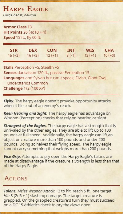 The Harpy Eagle, Strongest of the Eagles Dnd Stats, Flying Monsters, Harpy Eagle, Dnd 5e Homebrew, D D Monsters, Dnd Monsters, Art Of Seduction, The Eagles, D&d Dungeons And Dragons