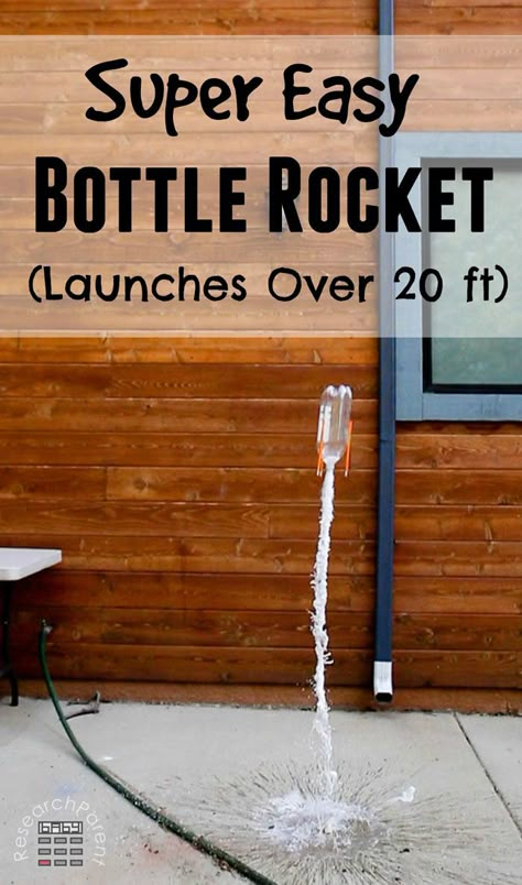 Full step-by-step picture tutorial for an easy, inexpensive, quick bottle rocket experiment. Fun science experiment for kids of all ages. via @researchparent 2nd Grade Science Experiments Easy, Outer Space Science Experiments For Kids, Rocket Experiments For Kids, Bottle Rockets For Kids, Rocket Activities For Kids, Easy Experiments For Kids, Rocket Experiment, Fun Science Experiments For Kids, Kids Science Experiments