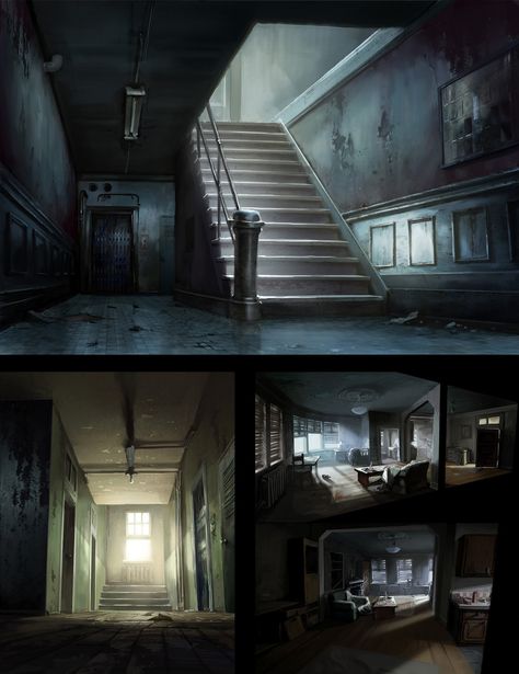 ArtStation - Environment Concept Arts, Dejan Ostojic Horror Room Concept Art, Concept Art Environment Interiors, Abandoned Concept Art, Abandoned City Concept Art, 3d Environment Concept Art, Room Concept Art, Horror Concept, Interior Concept Art, Abandoned City