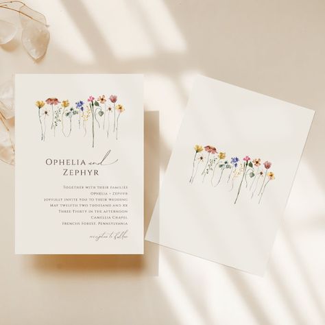 Minimalist Wildflower Wedding Invitation, Bright Summer Wedding Invitations, Boho Wildflower Wedding Invitation, Wedding Boho Invitation, Wedding Invitation Flower Design, Wildflower Invitation Template, Wedding Invitation Spring, Dried Flower Wedding Invitation, Whimsical Wedding Invites