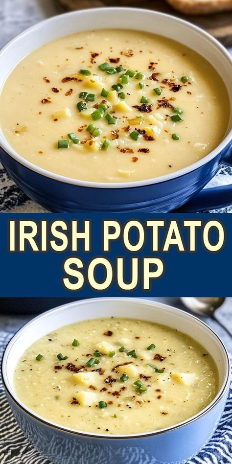 Savor the flavors of Ireland with this delicious Irish Potato Soup recipe! Creamy, hearty, and made with simple ingredients like potatoes, onions, and leeks, this soup is perfect for cold nights or a cozy meal at home. Whether you're celebrating St. Patrick's Day or just craving comfort food, this traditional recipe will warm your soul. 🌿🍲 👉 Get the full recipe now and enjoy a taste of Ireland! #IrishPotatoSoup #PotatoSoupRecipe #IrishCuisine #ComfortFood Irish Potato Leek Soup Recipe, Traditional Irish Vegetable Soup, Potato And Onion Soup Recipes, Parsley Soup Recipes, Vegetarian Irish Recipes, Potatoe Leek Soup Recipe, Christmas Soup Recipes, Irish Christmas Food, Crockpot Receipts