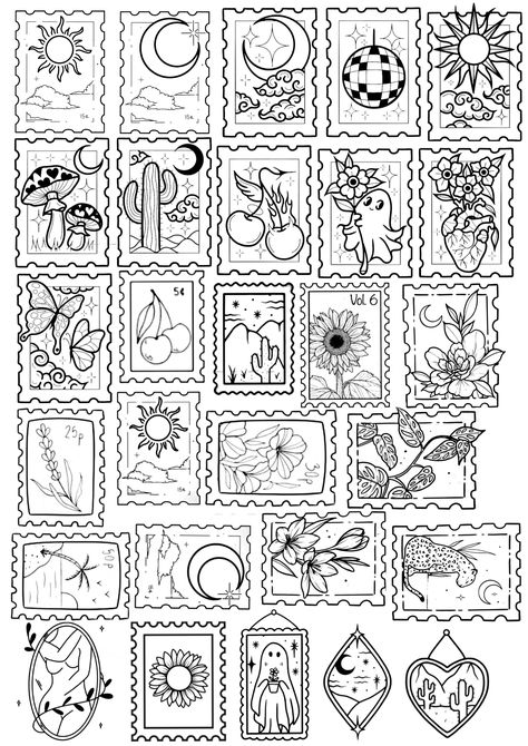 Small Tattoo Gap Fillers, Sticker Book Sleeve Tattoo, Baddie Patchwork Tattoo Ideas, Small Patchwork Tattoo Men, Stamp Sleeve Tattoo, Patchwork Tattoo Stencil, Plaster Tattoo, American Traditional Tattoo Stencil, Stamps Drawing