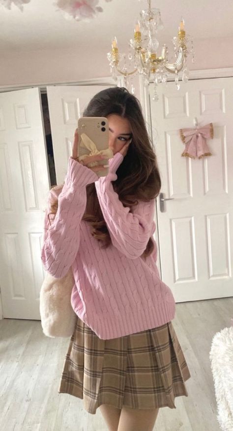 🍰 Skirt Outfits Fall, Skandinavian Fashion, Chique Outfits, Looks Street Style, Mode Inspo, Pink Outfits, Plaid Skirt, Casual Fall Outfits, Girly Outfits