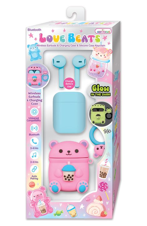 A gummy bear holds a boba tea on this protective silicone keyring case, adding character to wireless earbuds and a charging case. 4.5" x 10" x 1.3" Ages 14 and up 3-4 hour talk/music time Bluetooth connectivity Imported Toys For Teens, Love Beats, Beats Earbuds, Lilo And Stitch Merchandise, Candy Land Birthday Party, Cute Ipad Cases, Music Time, Candyland Birthday, Girly Phone Cases