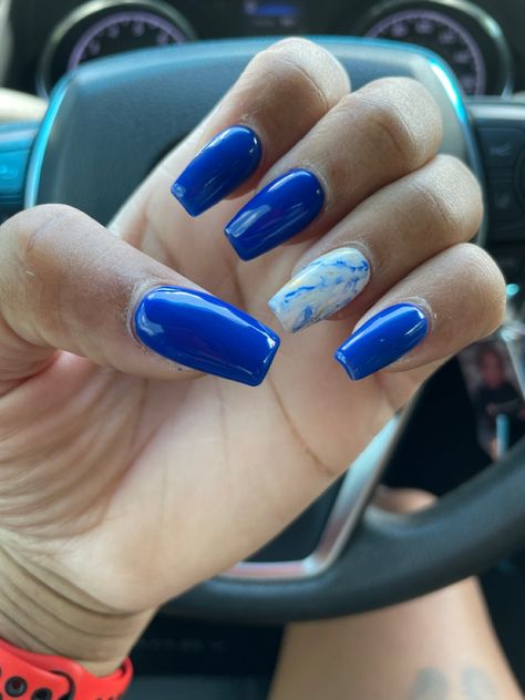 Royal Blue And White Acrylic Nails, Glammed Nails, Royal Blue And White Nails, Royal Blue Nail Ideas, Blue Gold Nails, Silver Acrylic Nails, Acrylic Nail Designs Coffin, Blue And White Nails, Royal Blue Nails