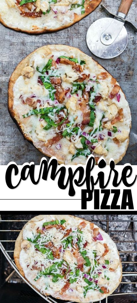 Bonfire Cooking, Camping Pizza, Campfire Cooking Recipes, Campfire Pizza, Camping Menu, Camping Dinners, Easy Camping Meals, Fire Food, Grilled Pizza