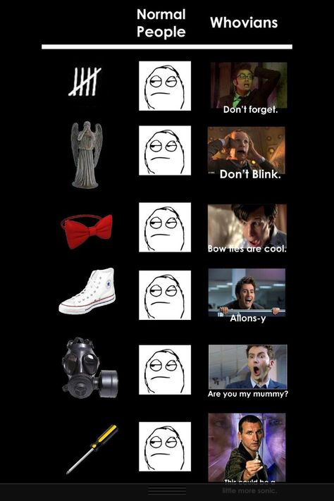 Life as a whovian Other People Vs Me, Doctor Who Silence, Funny Doctor Who, Whovian Problems, Doctor Who Memes, Wibbly Wobbly Timey Wimey Stuff, Kill La Kill, Ordinary People, Torchwood