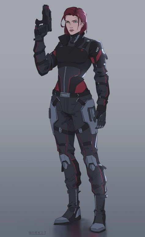 Scifi Armor Concept Art Female, Mass Effect Vanguard, Futuristic Character Design Female, Mass Effect Character Design, Mass Effect Oc Human, Sci Fi Armor Female, Female Sci Fi Soldier, Space Suit Concept, Shadowrun Character Art