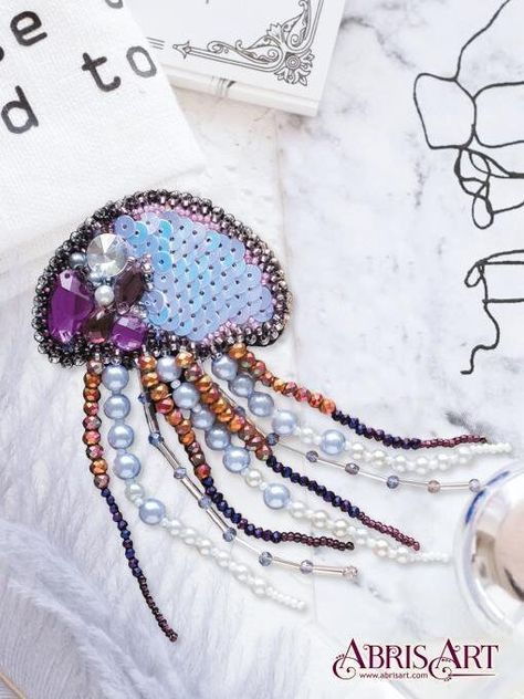 DIY Bead brooch kit "Jellyfish" Bead embroidery kit Size: 2.3"x4.3" (5.8x11 сm), GIFT Brooch Diy, Jewelry Making Kits, Jewelry Making Kit, Natural Art, Jewelry Kits, Handmade Jewelry Gift, Bead Kits, Decorative Elements, Beaded Bracelets Diy