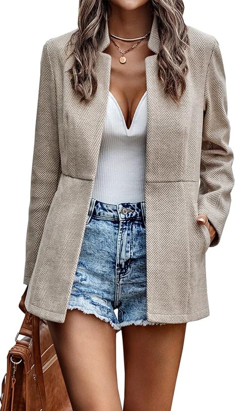 CCTOO Women's Coat Casual Open Front Blazer Long Sleeve Stand Collar Solid Trench Business Work Office Jacket Outwear 147 Light Gray Large at Amazon Women’s Clothing store Office Jacket, Fall Winter Coat, Casual Blazer Women, Stylish Blazer, Blazer Jackets For Women, Professional Wear, Slim Fit Blazers, Open Front Blazer, Business Work