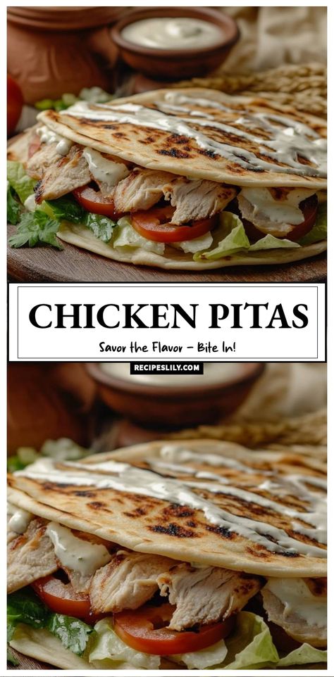 I absolutely love these chicken pitas! They're packed with juicy chicken, fresh tomatoes, and crisp lettuce, all wrapped in soft, warm pita bread. Drizzled with a creamy sauce, each bite is a burst of flavor. Perfect for a quick lunch or a delightful dinner. You’ll want to make these again and again! Grilled Chicken Pita Recipes, Chicken Pita Recipes, Chicken Pitas, Pita Recipe, Healthy Squash Recipes, Greek Pita, Pita Recipes, Chicken Pita, Chicken Fresh