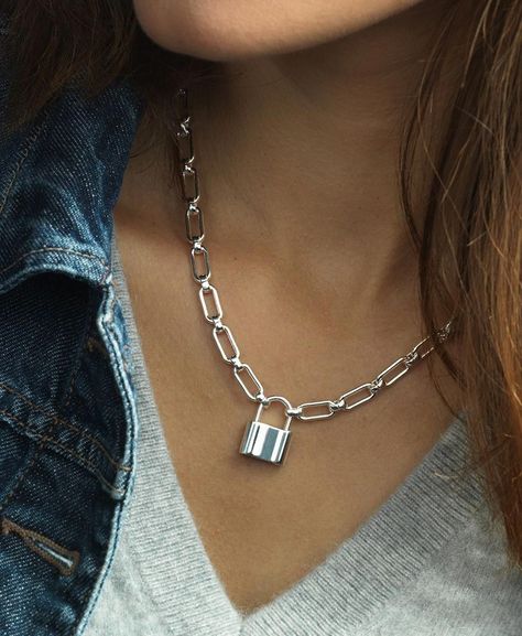 Padlock Necklace in Sterling Silver | Blue Nile - Girlfriend Necklace Gift, Floating Diamond Necklace, Grandmother Jewelry, Silver Necklace Simple, Padlock Necklace, Layered Necklaces Silver, Dope Jewelry, Popular Jewelry, Necklace Simple