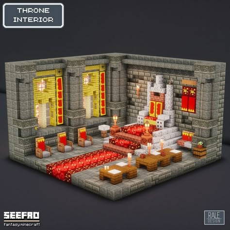 SeeFro | Medieval tavern interior! Collab from @seefro.live and @rale_design with help from @spoopeymain and @evolution_213 the photo… | Instagram Minecraft Throne Ideas, Medieval Tavern Interior, Minecraft Throne Room, Minecraft Throne, Tavern Interior, Minecraft Museum, Minecraft Castle Blueprints, Minecraft Medieval House, Minecraft Castle Designs