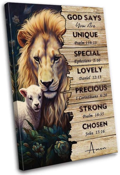 Lion God, Jesus Love Images, Bible Verse Wall Decor, Jesus Wall Art, Christian Canvas, Bible Verse Background, Lion And Lamb, Quotes Poster, Jesus Christ Artwork