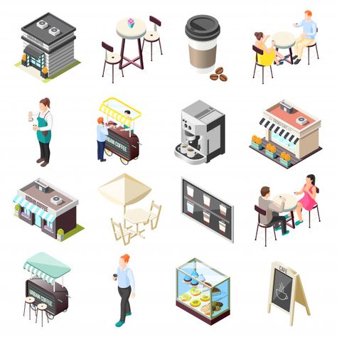 Street coffee isometric icons set Free V... | Free Vector #Freepik #freevector #food Cafe Building, People Drinking Coffee, Isometric Icons, 3d Vector Illustration, People Drinking, Street Coffee, Street Cafe, Architecture Collection, Free Icon Set