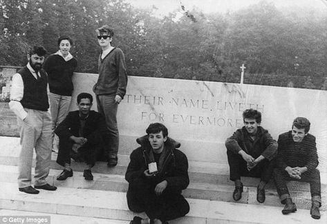 En route to Hamburg in 1960 the band stopped at Arnhem in Holland and John Lennon took this photograph. Allan Williams is standing on the far left, with wife Beryl, Williams' business partner, Lord Woodbine, Stuart Sutcliffe, Paul McCartney, George Harrison and Pete Best Beatles Hamburg, Young Beatles, Stuart Sutcliffe, Early Beatles, Alan Williams, Beatles One, The Quarrymen, Teddy Boy, Beatles Photos