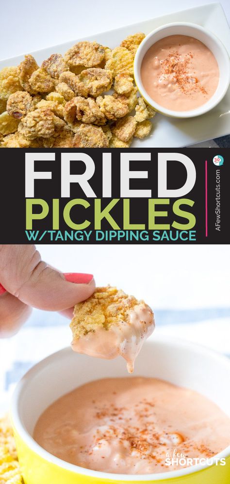 Make your favorite appetizer at home! Check out this YUMMY Fried Pickles recipe plus an easy tangy dipping sauce. AND you can make them Gluten free! | @AFEWSHORTCUTS #appetizer #glutenfree #recipe #gameday Fried Pickle Sauce, Fried Pickle Dipping Sauce, Texas Roadhouse Fried Pickles, Easy Fried Pickles, Best Appetizers Ever, The Best Appetizers, Deep Fried Pickles, Fried Pickles Recipe, Glutenfree Recipe