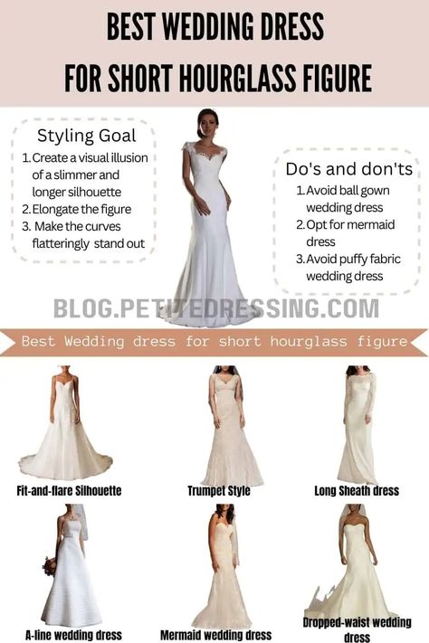 I am 5'2", and I have a clothing line for petite women. I also work with petite models of different body shapes (like Wendy, 5'2" with a typical hourglass Wedding Dress For Petite, Petite Hourglass Figure, Short Hourglass, Wedding Dresses For Petite Women, Wedding Dresses For Petite, Trumpet Style Wedding Dress, Best Wedding Dress, Bridal Gown Styles, Petite Models