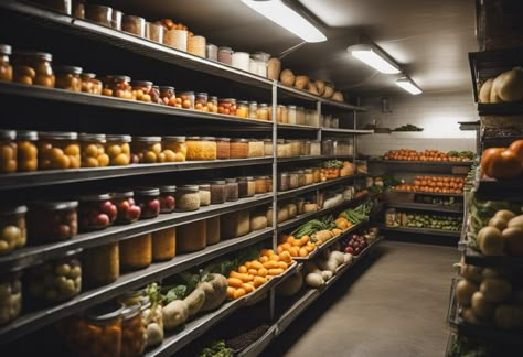 Root Cellar Design, Farmhouse Cellar, Basement Food Storage, Basement Root Cellar, Root Vegetable Storage, Cold Cellar, Root Cellar Ideas, Cellar Pantry, Root Cellar Storage