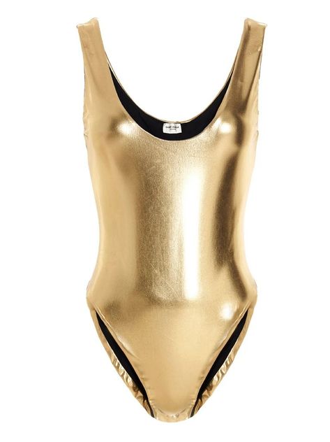 Shiny Bodysuit, Polyvore Clothes, Sleeveless Bodysuit, Saint Laurent, In Italy, Spandex, Italy, Polyvore, Gold