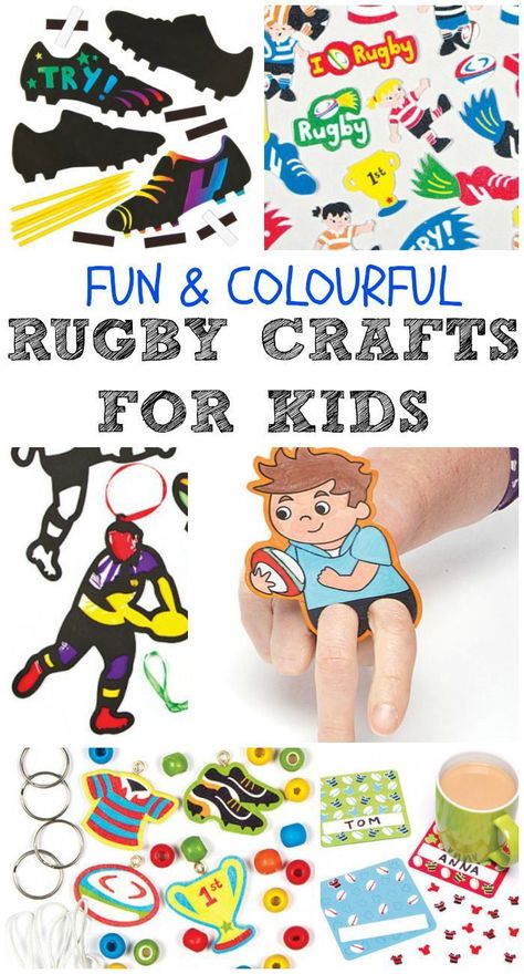 Fun and colourful rugby crafts for kids. Simple and easy craft ideas for sporty kids Rugby Art, Natural Playground Ideas, Kids Craft Box, Rugby Coaching, Natural Playgrounds, 6 Nations, Kindergarten Art Lessons, Recycled Crafts Kids, Coaster Crafts