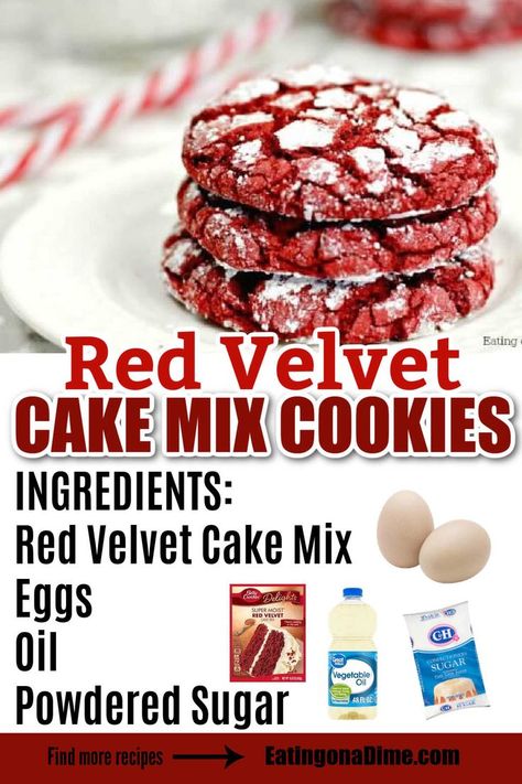 Easy Red Velvet Cookies, Velvet Cookies Recipe, Red Velvet Cookies Recipe, Red Velvet Cake Mix Cookies, Red Velvet Cookie Recipe, Best Cake Mix, Easy Red Velvet, Christmas Cookie Recipes Holiday, Crinkle Cookies Recipe