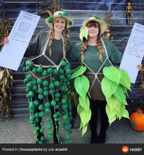 Gardener And Plant Costume, String Of Pearls Costume, House Plant Halloween Costume, House Plant Costume Women, Potted Plant Costume Diy, Watering Can Costume, Crazy Plant Lady Costume, Halloween Costumes Green Dress, Diy Plant Costume