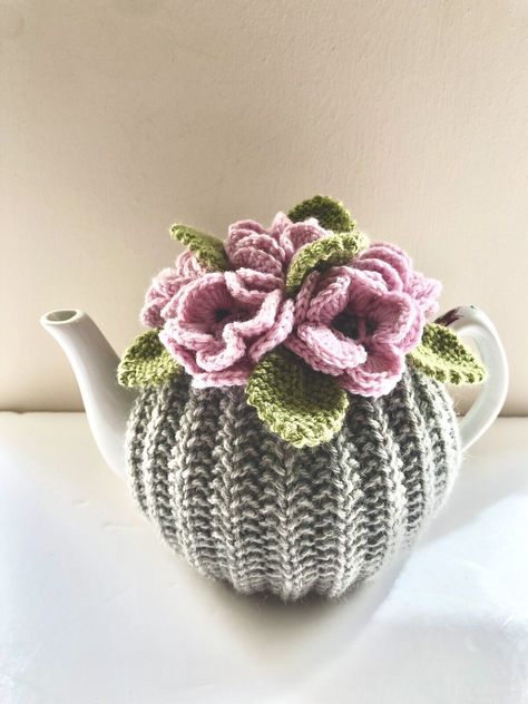 Stunning Hand Knitted Tea Cosy In Pure Wool -  Size Small - Fits 2-cup Teapots  | eBay Knitted Tea Cosy, Tea Cosy Knitting Pattern, Romantic Tea, Tea Cosies, Craft Stalls, Tea For Two, Pink Shades, Tea Cosy, Floral Theme