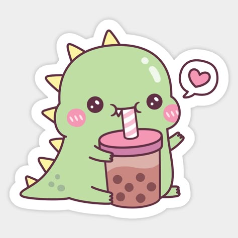 Kawaii Doodle, Boba Pearls, Cute Dino, Bubble Milk Tea, Dinosaur Stickers, Unicorn Stickers, Classy Tattoos, Kawaii Doodles, Boba Tea