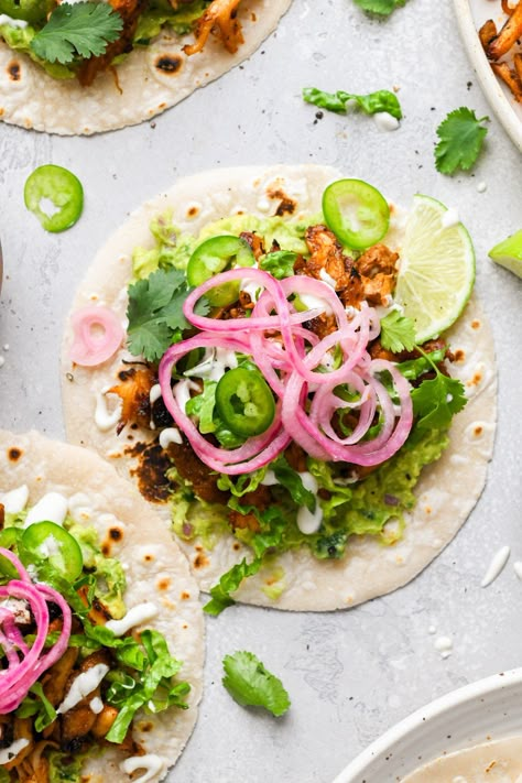 Dairy Free Sour Cream, Marinated Chicken Thighs, Shredded Chicken Tacos, Lectin Free, Chicken Taco Recipes, Broiled Chicken, Shredded Lettuce, Pickled Red Onions, Paleo Whole 30