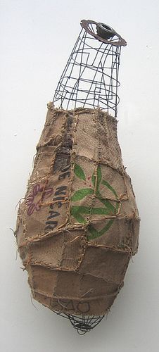 Coffee Burlap Basket | Aaron Kramer Contemporary Baskets, Fiber Sculpture, Textile Sculpture, Contemporary Crafts, Wire Sculpture, Wire Weaving, Soft Sculpture, Land Art, Wire Art