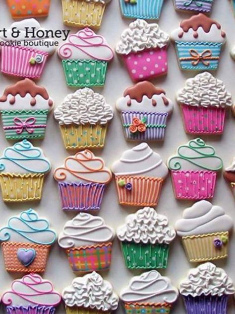 Decorated Cupcakes, Honey Cookies, Cupcakes Decorados, Sugar Cookie Designs, Pretty Cookies, Cookie Frosting, Fancy Cookies, Creative Cookies, Cookie Inspiration