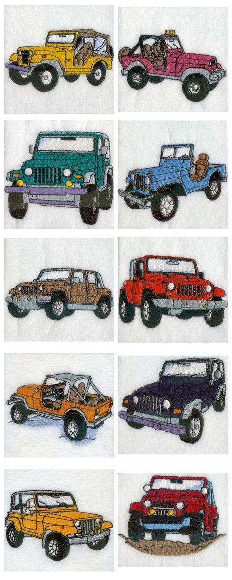 Jeep Embroidery Design, Jeep Quilt Pattern, Jeep Embroidery, Car Embroidery Designs, Cars Embroidery, Car Embroidery, Diy Embroidery Shirt, Janome Embroidery, Pes Embroidery