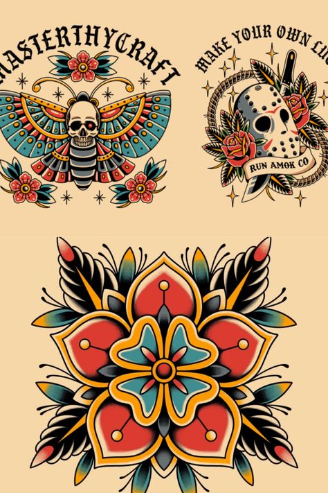 Neotraditional Tattoo Design, Traditional Tattoo Prints, Basic Illustration, Old School Tattoo Style, Tattoo Prints, Tattoo Apprenticeship, Neotraditional Tattoo, Unique Tattoo Ideas, American Traditional Tattoos