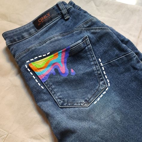 So I painted this jeans with a rainbow 🌈 drip Also if anyone's wondering this jeans is from only Painting Jeans, Pride Parade Outfit, Diy Jeans, Painted Rainbow, Rainbow Painting, Pride Parade, Drip Painting, Jeans Diy, A Rainbow