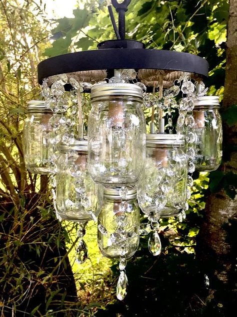 14 Wagon Wheel Chandeleir | Etsy Spring Home Decor Ideas, Forest Ideas, Solar Shed Light, Solar Lights Diy, Solar Light Crafts, Solar Mason Jars, Suspended Animation, Jar Chandelier, Mason Jar Chandelier