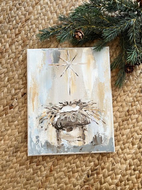 Manger Scenes Nativity, Nativity Art, Nativity Decor, Nativity Painting, Diy Nativity, Christmas Paintings On Canvas, Holiday Painting, Jesus Painting, Scene Art